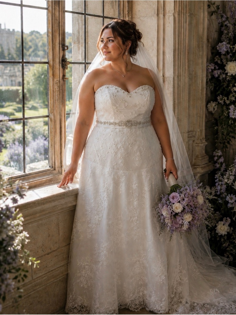 Strapless Lace Wedding Gown in Ivory